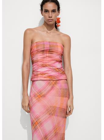 MANGO - Checked Print Top BRIGHT ORANGE