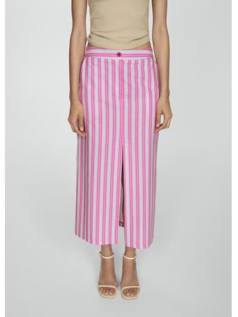 MANGO - Slit Striped Skirt MEDIUM PINK