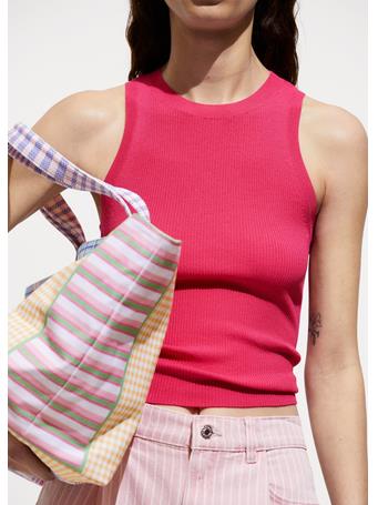 MANGO - Ribbed Knit Top BRIGHT PINK