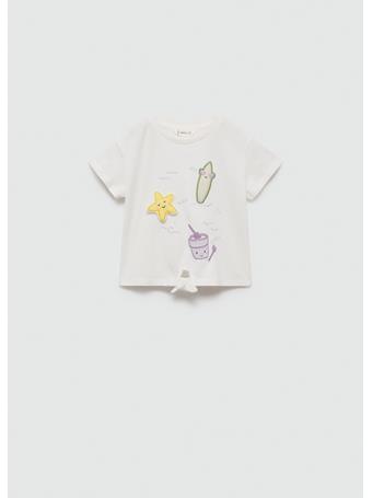 MANGO - Embossed Details Printed T-Shirt IVORY