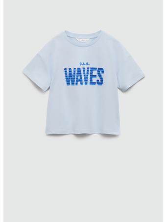 MANGO - Textured Message T-shirt LT BLUE