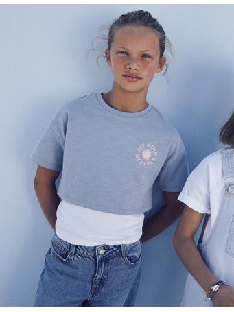 MANGO - Double Layer Printed T-Shirt MED BLUE