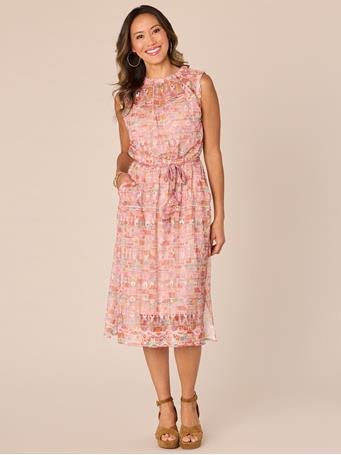 DEMOCRACY - Sleeveless Round Neck Self Tie Waist Woven Dress with Pockets DRY CLAY MULTI