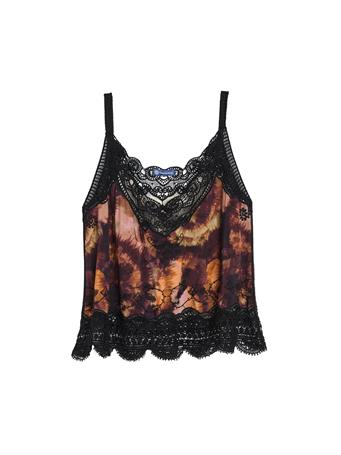 DEMOCRACY - Sleeveless V-Neck Embroidered Scallop Edge Woven Tank Top BLACK MULTI