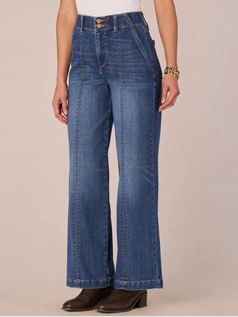 DEMOCRACY - "Ab"solution Skyrise Center Front Seam Wide Leg Jeans BLUE