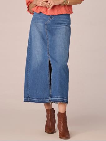 DEMOCRACY - "Ab"solution High Rise Front Slit Skirt with Release Hem MID BLUE