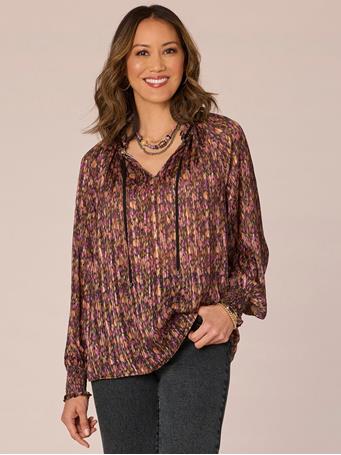 DEMOCRACY - Abstract Print Woven Top SUNSET PURPLE/HONEY GUAVA MULT