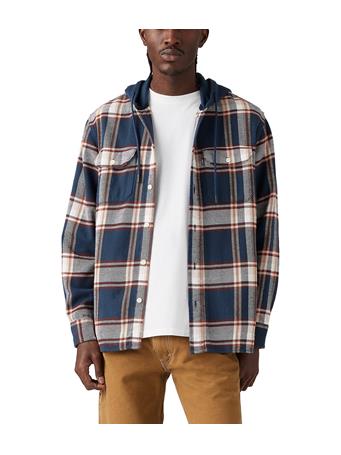 LEVI'S - Long Sleeve Plaid Hooded Worker Shirt GUS PLAID BLUE