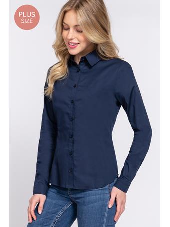 ACTIVE BASIC - [Plus] Long Sleeve Stretch Poplin Shirt NAVY
