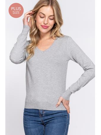 ACTIVE BASIC - [Plus] Long Sleeve V-Neck Basic Sweater H GREY