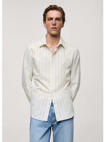 MANGO - Regular-fit Striped Cotton-linen Shirt OLIVE
