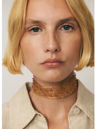 MANGO - Metal Choker With Mesh Crystals GOLD