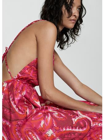 MANGO - Double Straps Printed Dress BRIGHT PINK