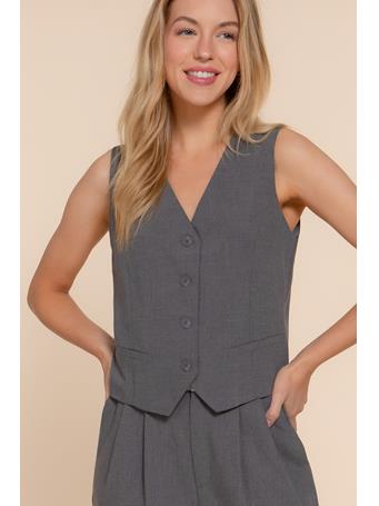 ACTIVE BASIC - V-Neckline W/Front Button Closure Vest HEATHER CHARCOAL