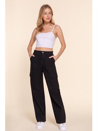 ACTIVE BASIC - Pocket Detail Denim Cargo Long Pants BLACK
