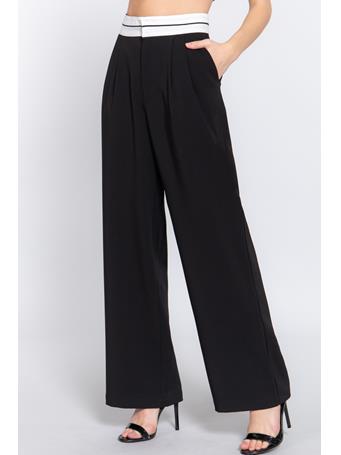 ACTIVE BASIC - Contrast Waistband Straight Long Pants BLACK