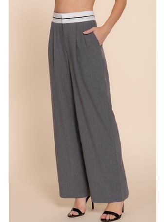 ACTIVE BASIC - Contrast Waistband Straight Long Pants HEATHER CHARCOAL