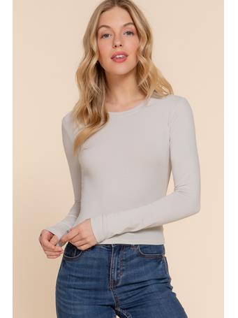 ACTIVE BASIC - Long Sleeve Crew Neck Cotton Crop Top SILVER