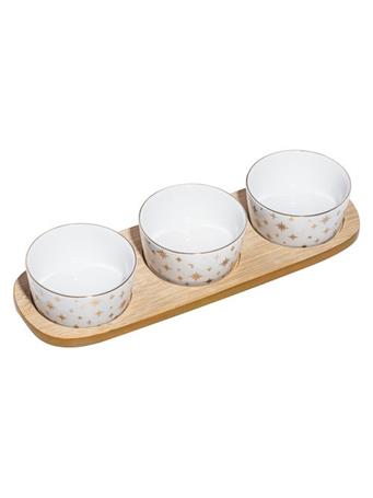 LADELLE - Starry 4 Piece Bowl & Tray Set WHITE/GOLD