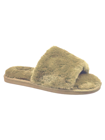 FRENCH CONNECTION - Fluffy Slide Slipper DKTAN