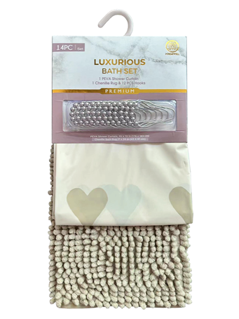 14 PC Bath Mat and Curtain Set BEIGE