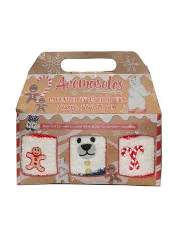 MINXNY - Womens Neroli and Shea Butter infused Christmas socks - Polar Bear, Ginger Bread Man, Candy ASST