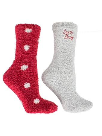 MINXY - Soft and Fuzzy Eucalyptus Mint, Shea Butter Infused 2-Pair Pack Slipper Socks with Sachet RED