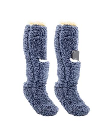 MINXNY - Women's Lace Tipped Hidden Plush Iphone Pocket Sock Lavender & Shea Infused BLUE