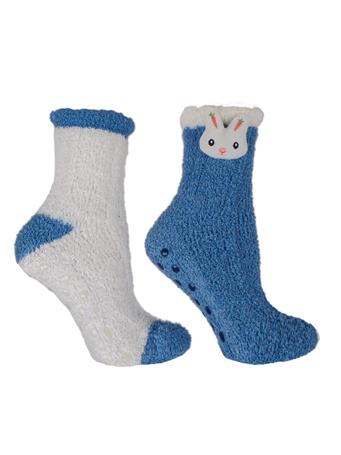 MINXNY - 2 Pairs Chenille Socks with 3D Accent, Infused with Lavender | Bunny Rabbit LUE