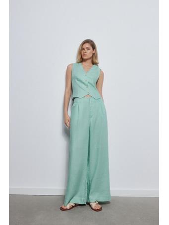 PEDRO DEL HIERRO - Wide Leg Cropped Linen Pants BLUES