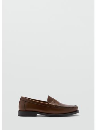 MANGO - Aged-leather Loafers COGNAC