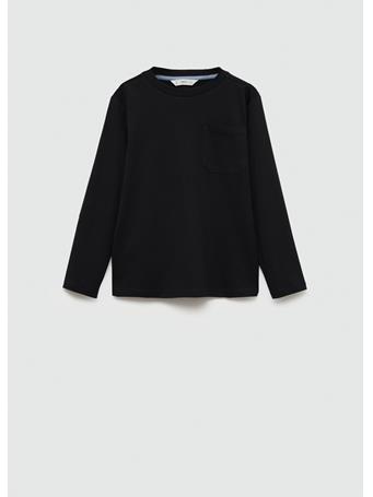 MANGO - Long Sleeve Cotton T-shirt BLACK