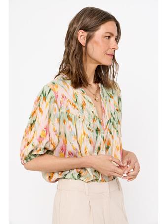 CORTEFIEL - Short Sleeve Printed Blouse GREEN PRINT