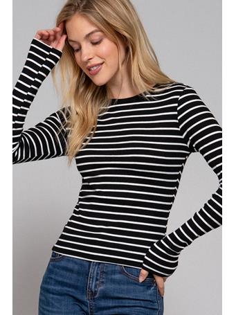 ACTIVE BASIC - Long Sleeve Crew Neck Y/D Stripe Knit Top BLACK