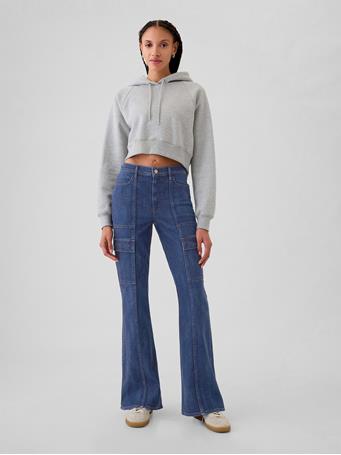 GAP - High Rise '70s Flare Cargo Jeans DARK INDIGO