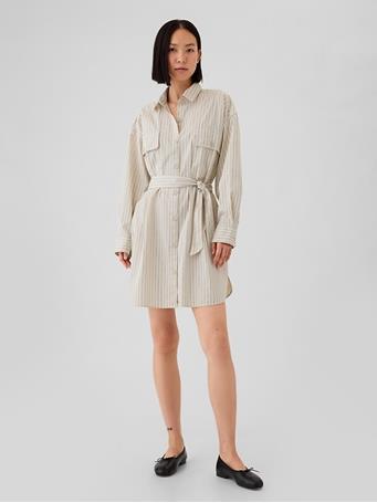 GAP - Organic Cotton Striped Mini Shirtdress BEIGE STRIPE