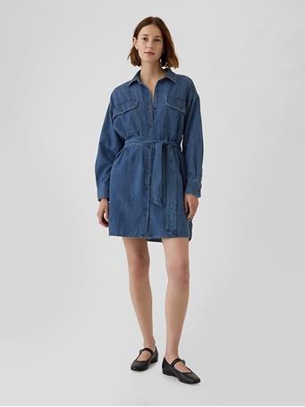 GAP - Belted Denim Mini Shirtdress MEDIUM WASH