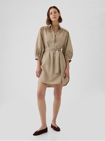 GAP - Eyelet Mini Shirtdress KHAKI
