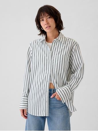 GAP - Organic Cotton Big Shirt GREEN STRIPE