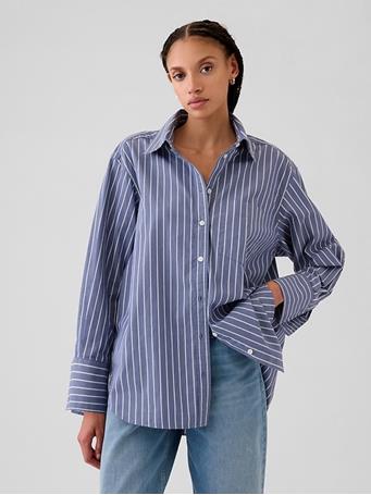 GAP - Organic Cotton Big Shirt BLUE GREEN STRIPE