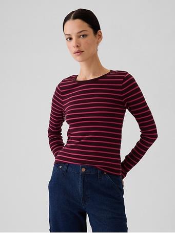 GAP - Modern Crewneck T-Shirt BURGUNDY STRIPE