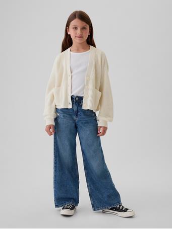 GAP - Kids Shaker-Stitch Cropped Cardigan IVORY FROST