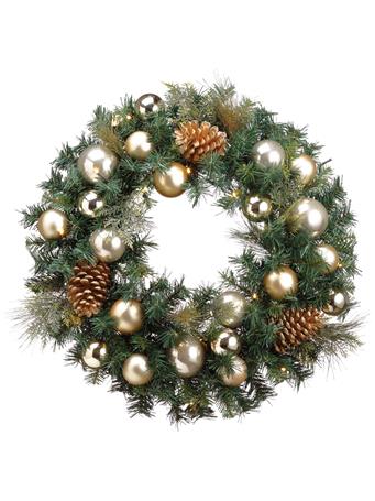 ALL STATE FLORAL - Cedar Wreath With Pinecones And Balls GOLD GREEN
