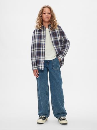 GAP - Kids Organic Cotton Poplin Shirt NAVY PLAID