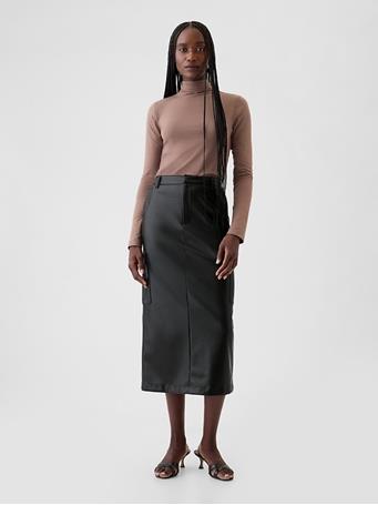 GAP - Vegan Leather Cargo Midi Skirt BLACK