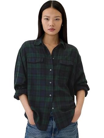 GAP - Long Sleeve Flannel Button-Down Shirt BLACK PLAID