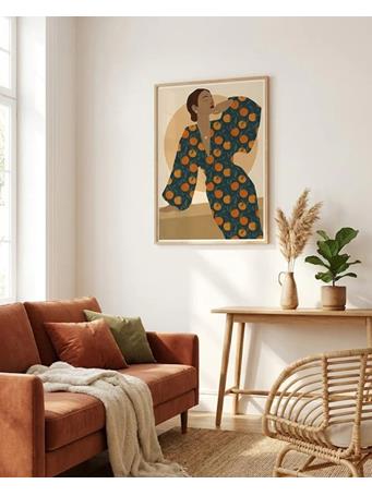 TOWN HOUSE - Lady in Green Dress with Orange Fruit Pattern ORANGE