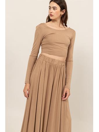 HYFVE - Long Sleeve Crop Top And Pants Set TAUPE