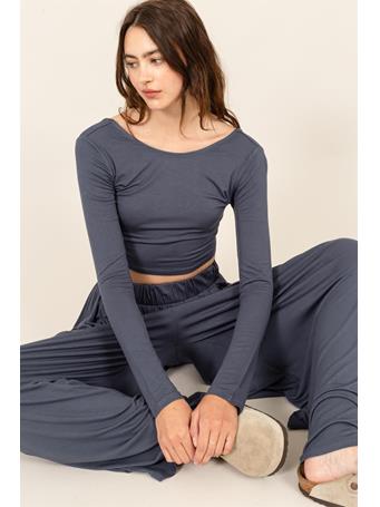 HYFVE - Long Sleeve Crop Top And Pants Set MIDNIGHT BLUE