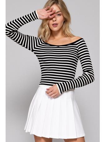 ACTIVE BASIC - Long Sleeve Wide Neck Fitted Stripe Sweater BLACK